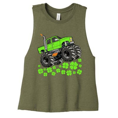 St Patricks Day Lucky Monster Truck Women's Racerback Cropped Tank