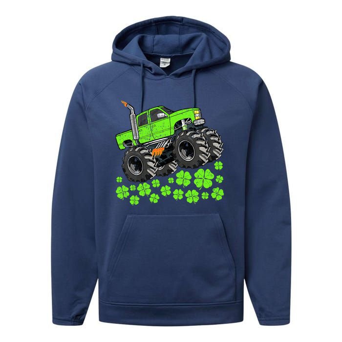 St Patricks Day Lucky Monster Truck Performance Fleece Hoodie