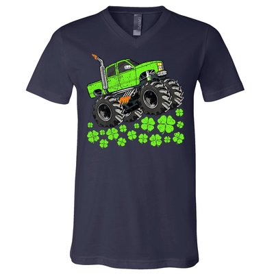 St Patricks Day Lucky Monster Truck V-Neck T-Shirt