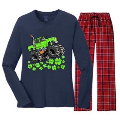 St Patricks Day Lucky Monster Truck Women's Long Sleeve Flannel Pajama Set 