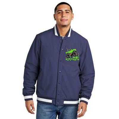 St Patricks Day Lucky Monster Truck Insulated Varsity Jacket