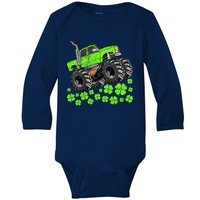 St Patricks Day Lucky Monster Truck Baby Long Sleeve Bodysuit