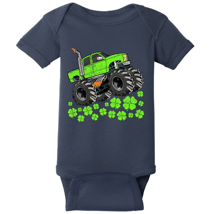 St Patricks Day Lucky Monster Truck Baby Bodysuit