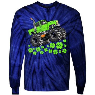 St Patricks Day Lucky Monster Truck Tie-Dye Long Sleeve Shirt