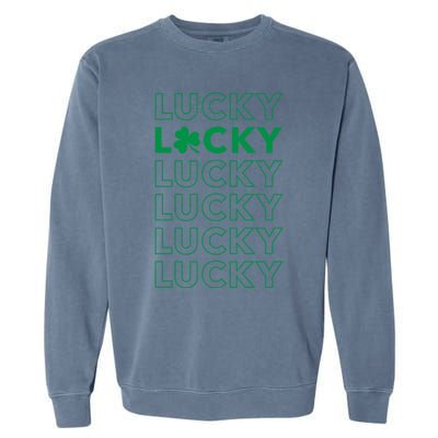 St Patricks Day Vintage Lucky Clover Shamrock Cute Gift Garment-Dyed Sweatshirt