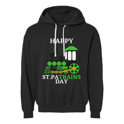 St Patricks Day For Shamrock Train Transportation Garment-Dyed Fleece Hoodie