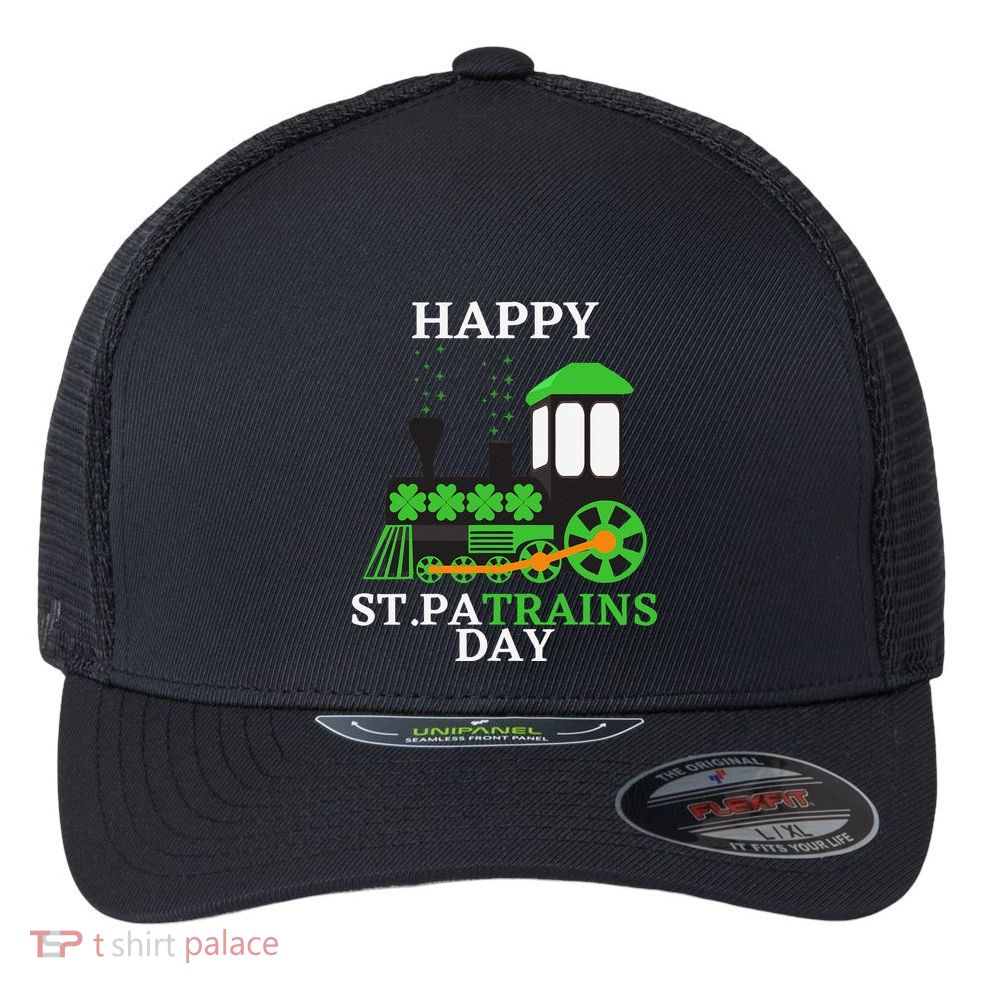 St Patricks Day For Shamrock Train Transportation Flexfit Unipanel Trucker Cap