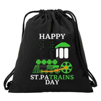 St Patricks Day For Shamrock Train Transportation Drawstring Bag