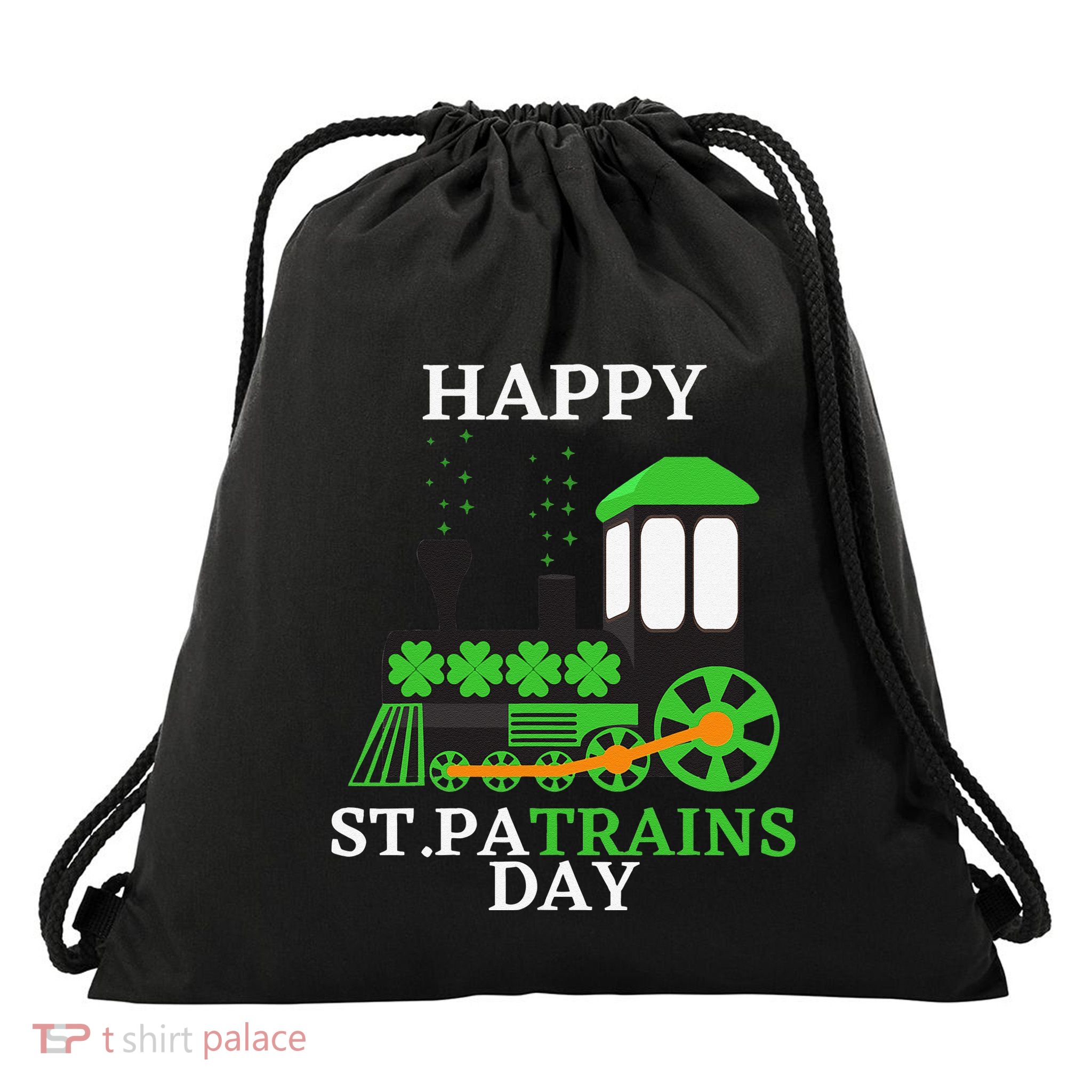 St Patricks Day For Shamrock Train Transportation Drawstring Bag