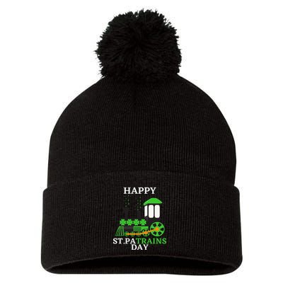 St Patricks Day For Shamrock Train Transportation Pom Pom 12in Knit Beanie