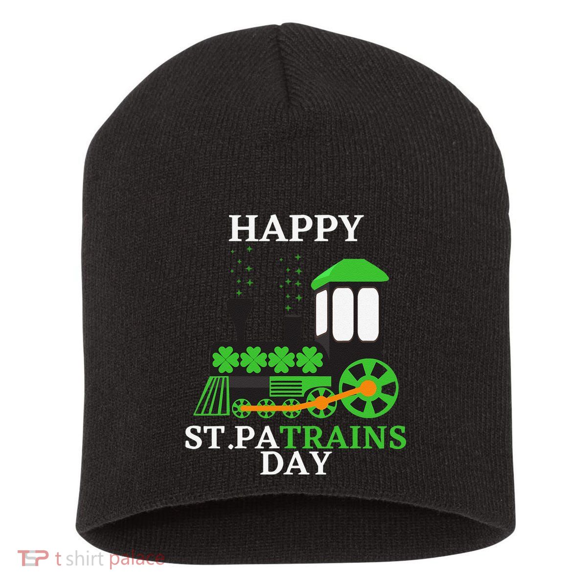 St Patricks Day For Shamrock Train Transportation Short Acrylic Beanie