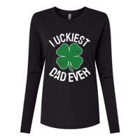 St Patrick's Day Shamrock Luckiest Dad Irish Saint Paddy's Womens Cotton Relaxed Long Sleeve T-Shirt