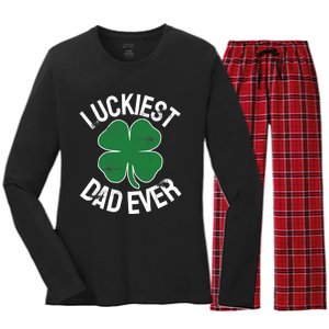 St Patrick's Day Shamrock Luckiest Dad Irish Saint Paddy's Women's Long Sleeve Flannel Pajama Set 