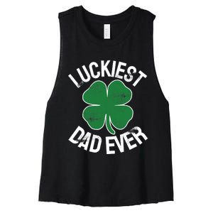 St Patrick's Day Shamrock Luckiest Dad Irish Saint Paddy's Women's Racerback Cropped Tank