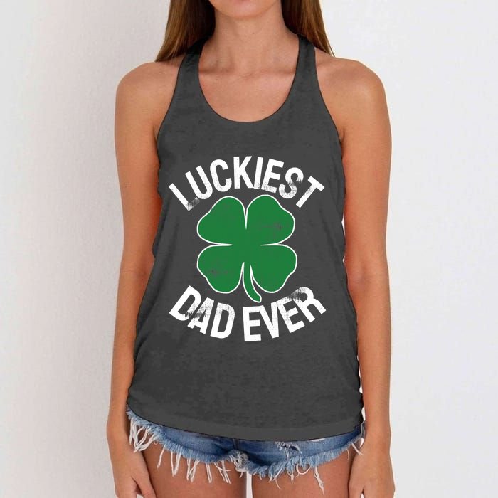 St Patrick's Day Shamrock Luckiest Dad Irish Saint Paddy's Women's Knotted Racerback Tank