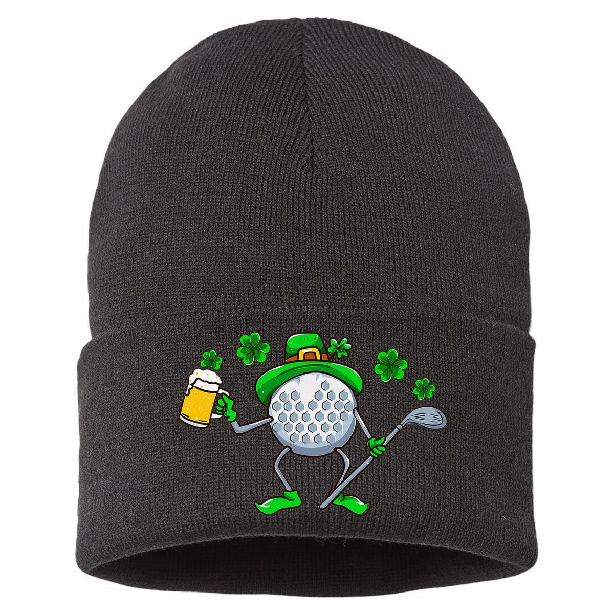 St Patricks Day Golf Golfing Irish Golfer Beer Humor Sustainable Knit Beanie
