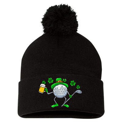 St Patricks Day Golf Golfing Irish Golfer Beer Humor Pom Pom 12in Knit Beanie