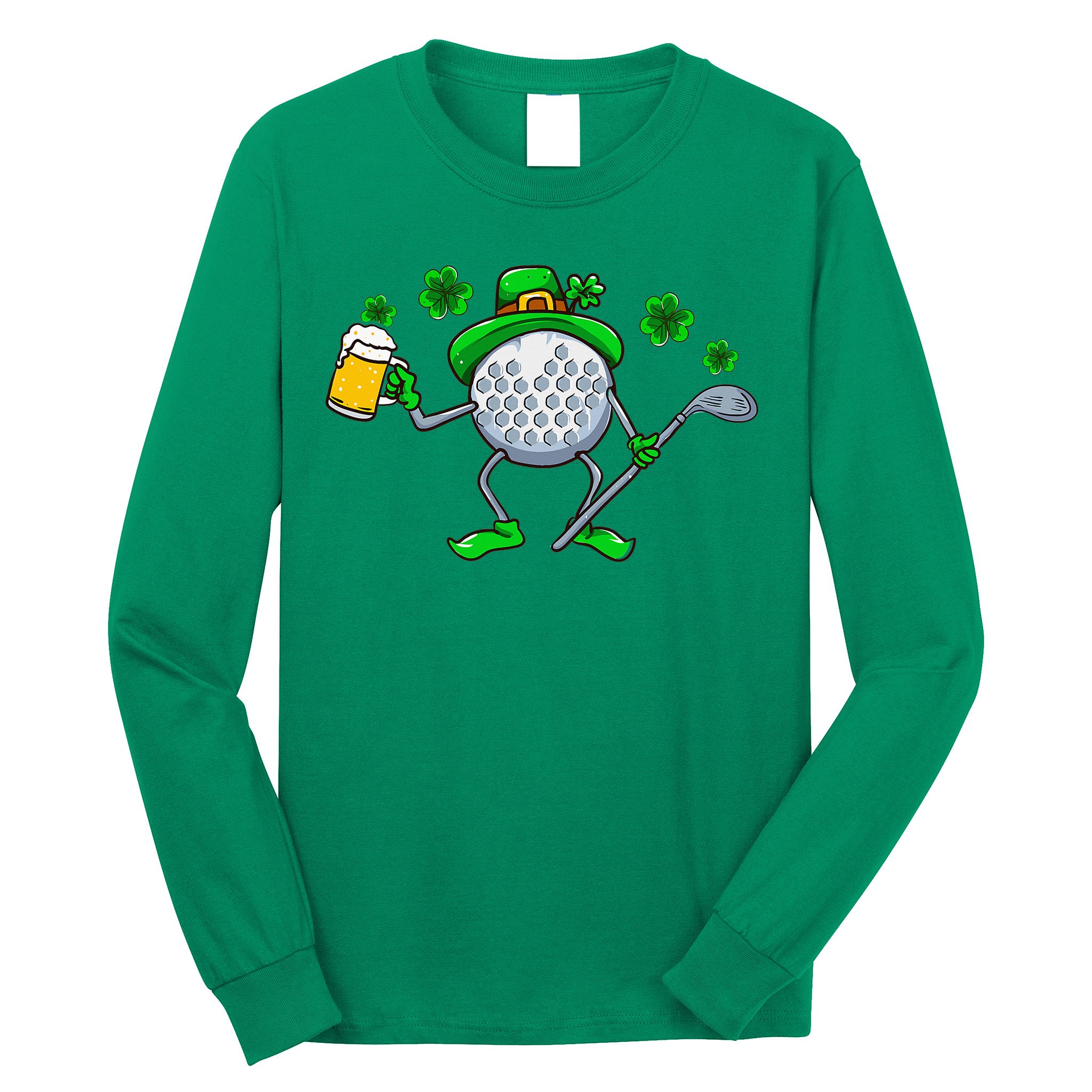 St Patricks Day Golf Golfing Irish Golfer Beer Humor Long Sleeve Shirt