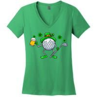 St Patricks Day Golf Golfing Irish Golfer Beer Humor Women's V-Neck T-Shirt