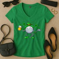 St Patricks Day Golf Golfing Irish Golfer Beer Humor Women's V-Neck T-Shirt