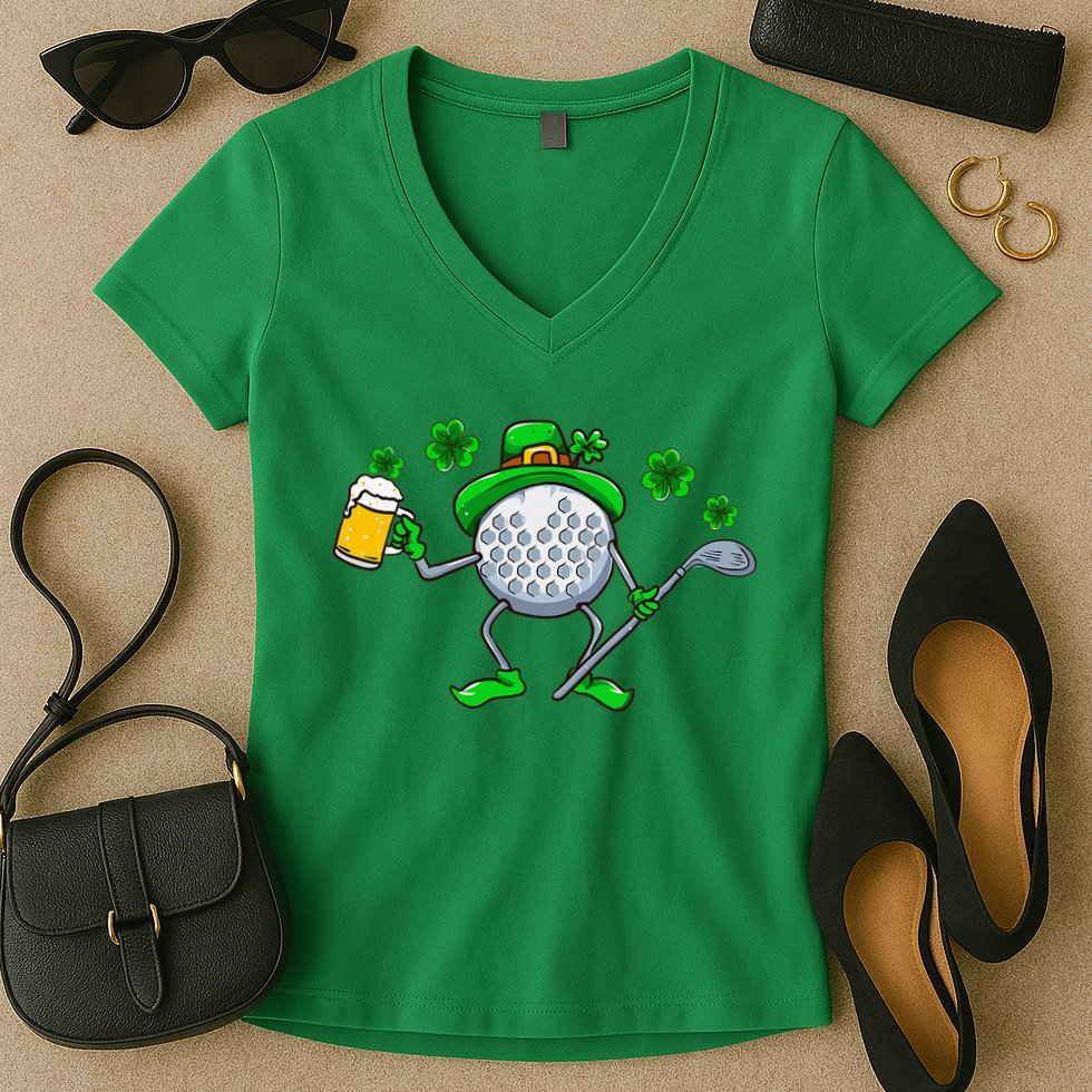 St Patricks Day Golf Golfing Irish Golfer Beer Humor Women's V-Neck T-Shirt