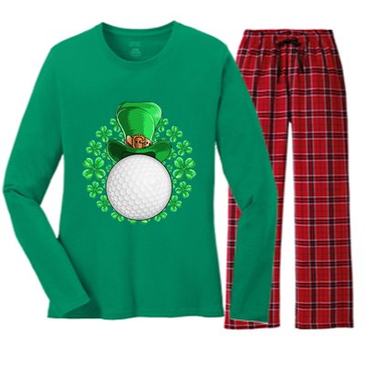 St Patricks Day Golfing Golf Clover Women's Long Sleeve Flannel Pajama Set 