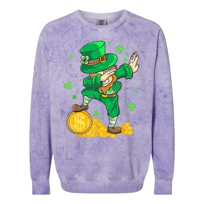 St Patrick Day Dabbing Leprechaun Irish Gift Colorblast Crewneck Sweatshirt