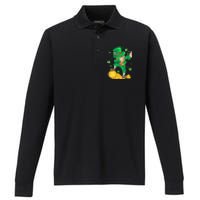 St Patrick Day Dabbing Leprechaun Irish Gift Performance Long Sleeve Polo