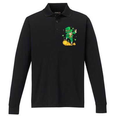 St Patrick Day Dabbing Leprechaun Irish Gift Performance Long Sleeve Polo