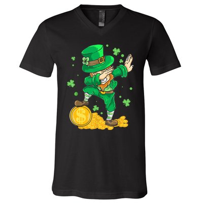 St Patrick Day Dabbing Leprechaun Irish Gift V-Neck T-Shirt