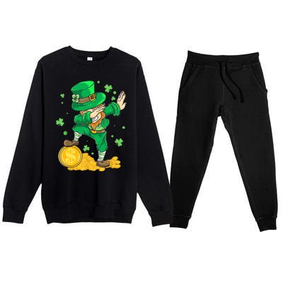 St Patrick Day Dabbing Leprechaun Irish Gift Premium Crewneck Sweatsuit Set