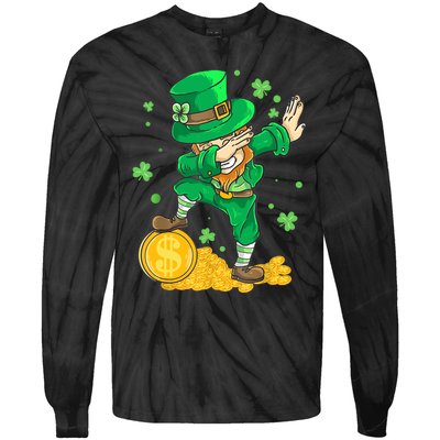 St Patrick Day Dabbing Leprechaun Irish Gift Tie-Dye Long Sleeve Shirt