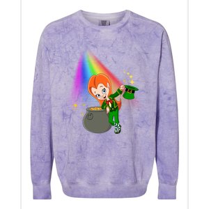 St Patrick's Day Shamrock Leprechaun Rainbow Cute Gift Colorblast Crewneck Sweatshirt