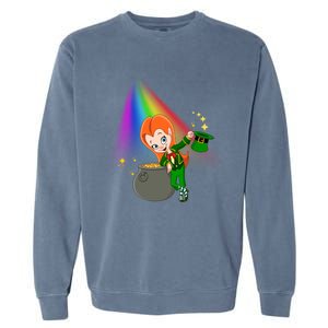 St Patrick's Day Shamrock Leprechaun Rainbow Cute Gift Garment-Dyed Sweatshirt