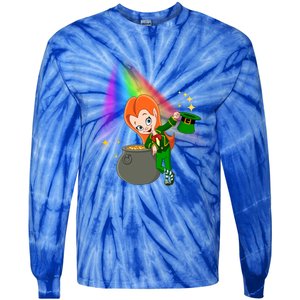 St Patrick's Day Shamrock Leprechaun Rainbow Cute Gift Tie-Dye Long Sleeve Shirt