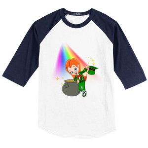 St Patrick's Day Shamrock Leprechaun Rainbow Cute Gift Baseball Sleeve Shirt