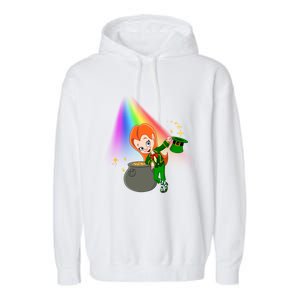 St Patrick's Day Shamrock Leprechaun Rainbow Cute Gift Garment-Dyed Fleece Hoodie