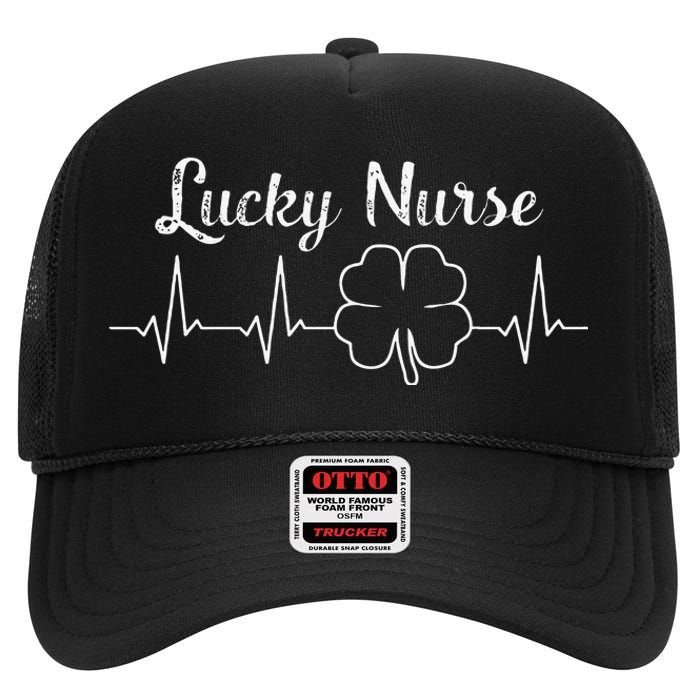 St Patrick's Day Nurse 4 Leaf Clover St Paddy's Gift High Crown Mesh Back Trucker Hat