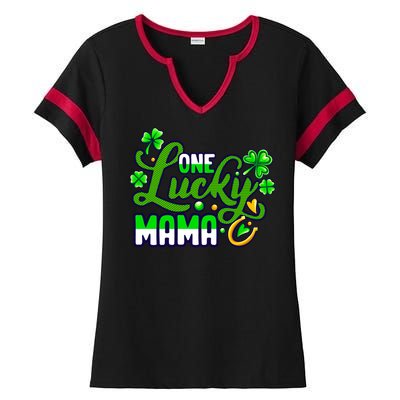 St Patrick's Day Green Shamrock Mother Mom Lucky Mama Cute Gift Ladies Halftime Notch Neck Tee