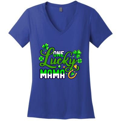 St Patrick's Day Green Shamrock Mother Mom Lucky Mama Cute Gift Women's V-Neck T-Shirt