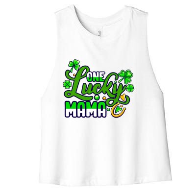 St Patrick's Day Green Shamrock Mother Mom Lucky Mama Cute Gift Women's Racerback Cropped Tank