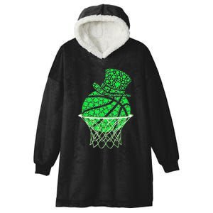 St Patricks Day Shamrock Basketball Irish Hooded Wearable Blanket