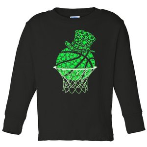 St Patricks Day Shamrock Basketball Irish Toddler Long Sleeve Shirt