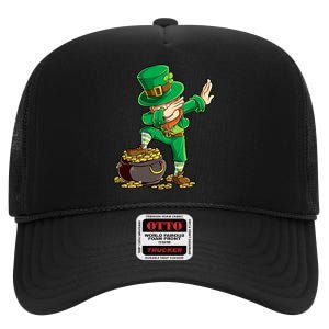 St Patricks Day Dabbing Leprechaun Boys Kids Men Dab Youth High Crown Mesh Back Trucker Hat