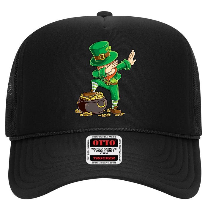 St Patricks Day Dabbing Leprechaun Boys Kids Men Dab Youth High Crown Mesh Back Trucker Hat