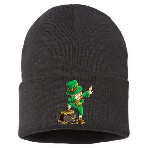 St Patricks Day Dabbing Leprechaun Boys Kids Men Dab Youth Sustainable Knit Beanie