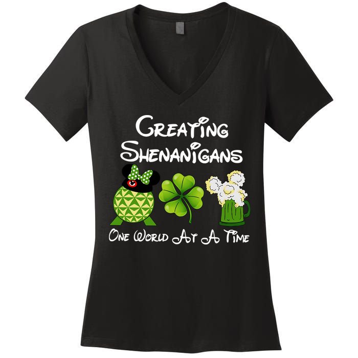 St Patrick's Day Epcot Creating Shenanigans One World At A Time Women's V-Neck T-Shirt