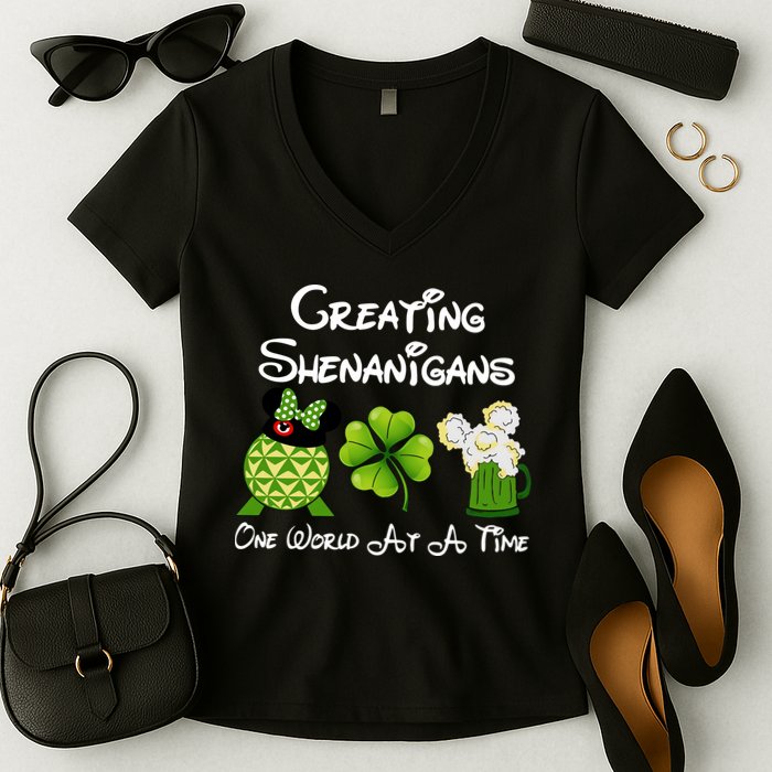 St Patrick's Day Epcot Creating Shenanigans One World At A Time Women's V-Neck T-Shirt