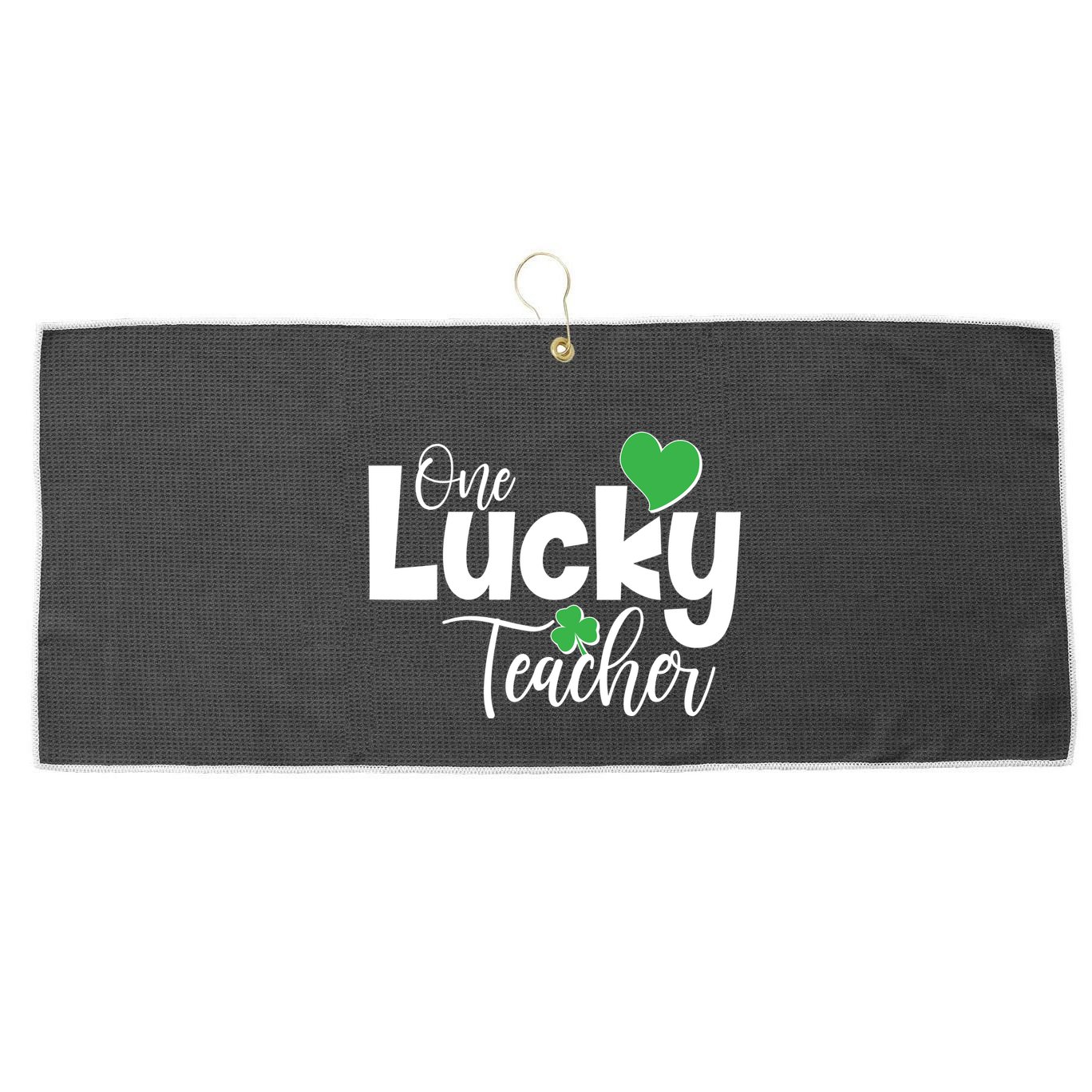 St Patricks Day One Lucky Teacher Large Microfiber Waffle Golf Towel