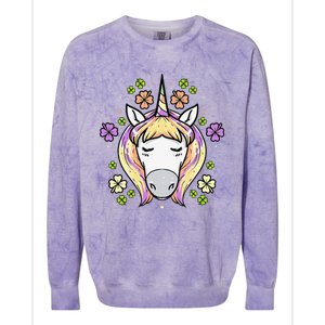 St Patricks Day Shamrock Unicorn Irish Unicorn Face Colorblast Crewneck Sweatshirt